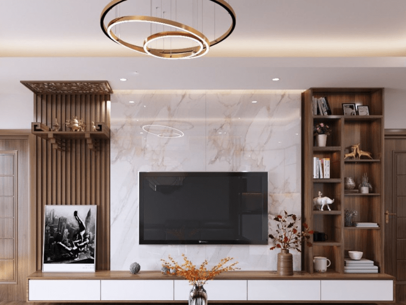 vách tivi phòng khách hiện đại