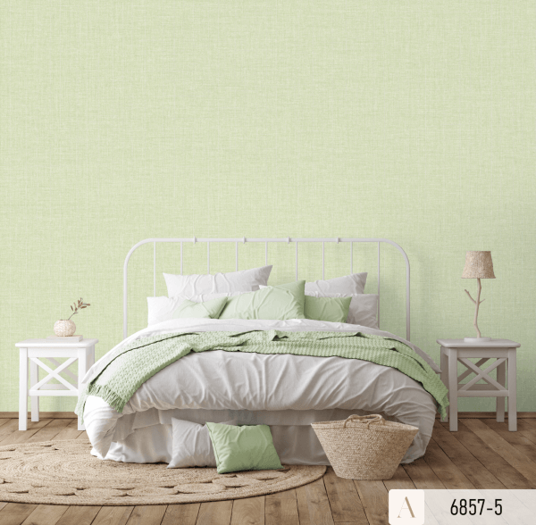Giấy Dán Tường Màu Xanh Cốm (Xanh Bơ) Vân Vải 6857-5
