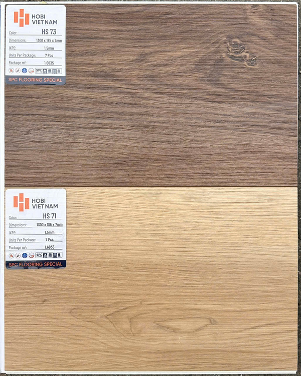So sánh màu sắc thực tế sàn nhựa Hobi mã HS73 và mã khác